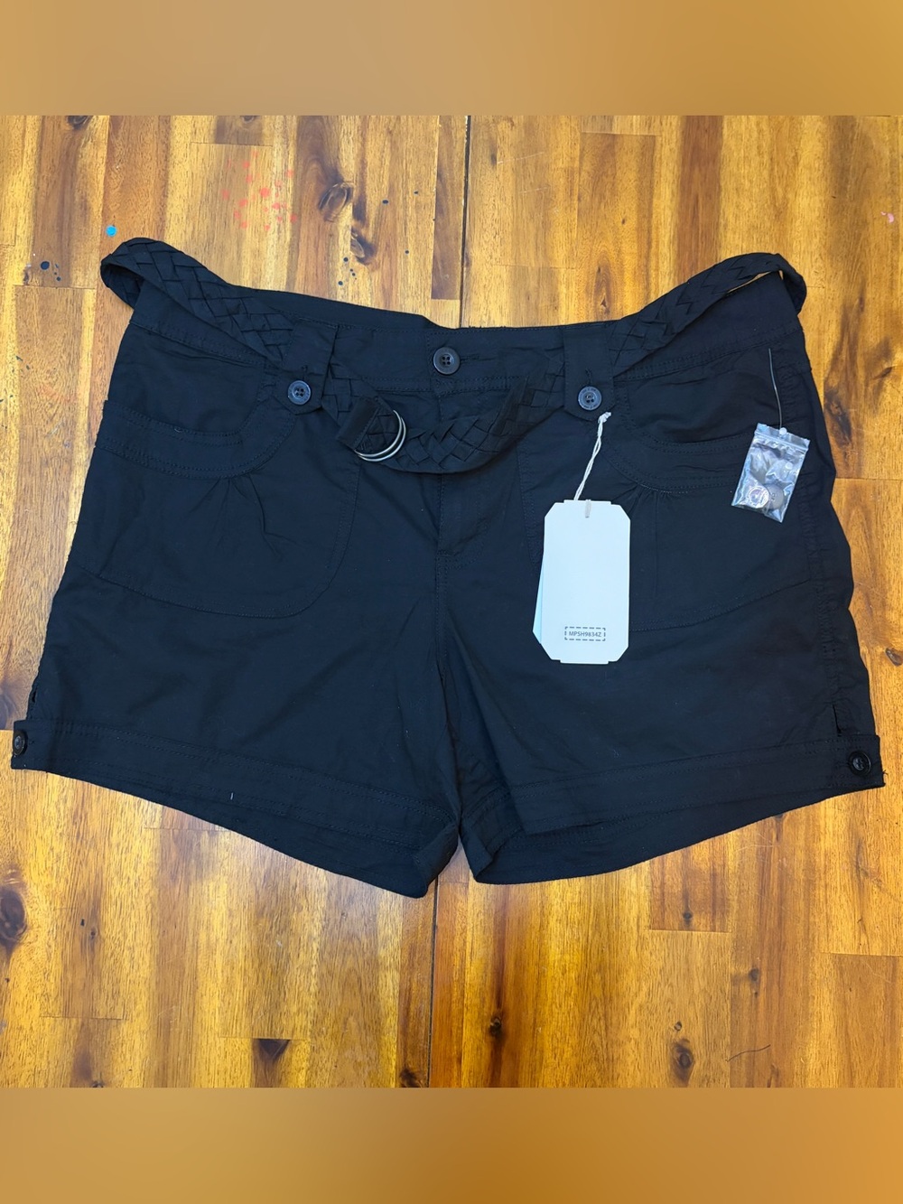 one 5 one Black High-Waist Casual Shorts with Woven Belt